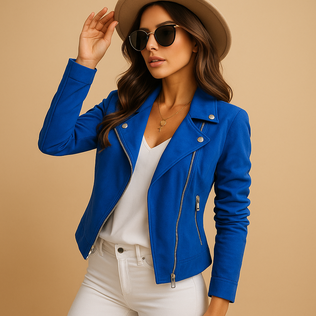 Women’s casual blazer with long sleeves and zipper closure, ideal for workdays, casual outings and everyday wear.