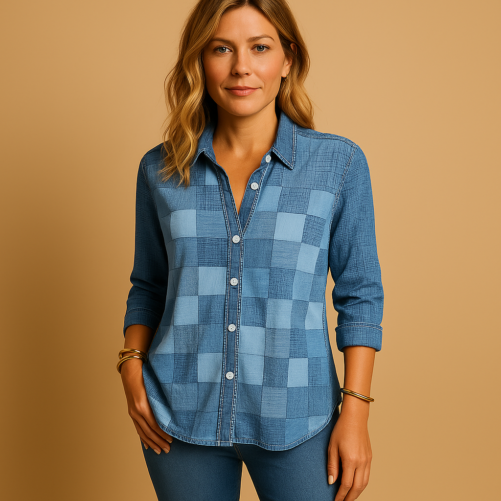 Women’s checkered blouse with breathable fabric and relaxed fit, perfect for casual days or semi-formal occasions.