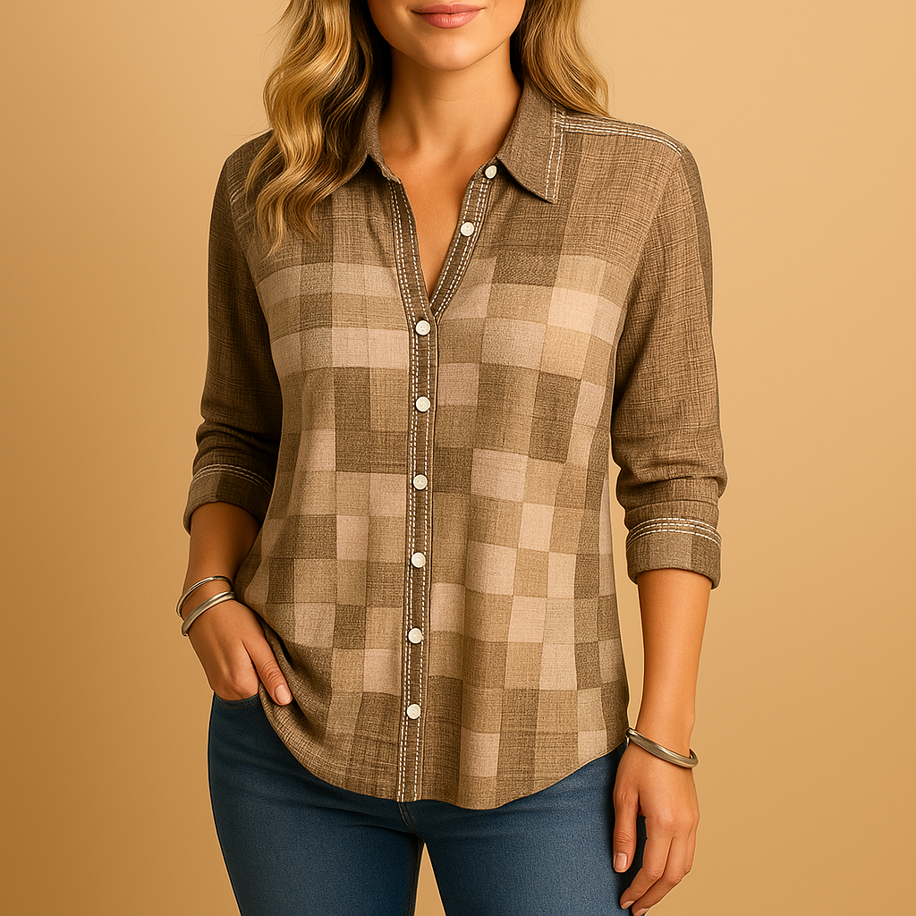 Women’s checkered blouse with breathable fabric and relaxed fit, perfect for casual days or semi-formal occasions.