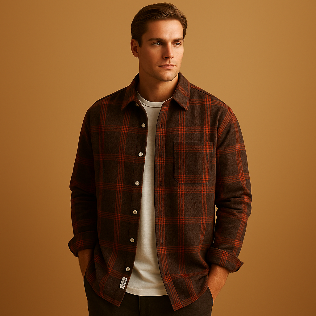 Men’s casual checkered shirt Nathan with turn-down collar and button closure, available in multiple sizes. Perfect for casual days and gatherings.