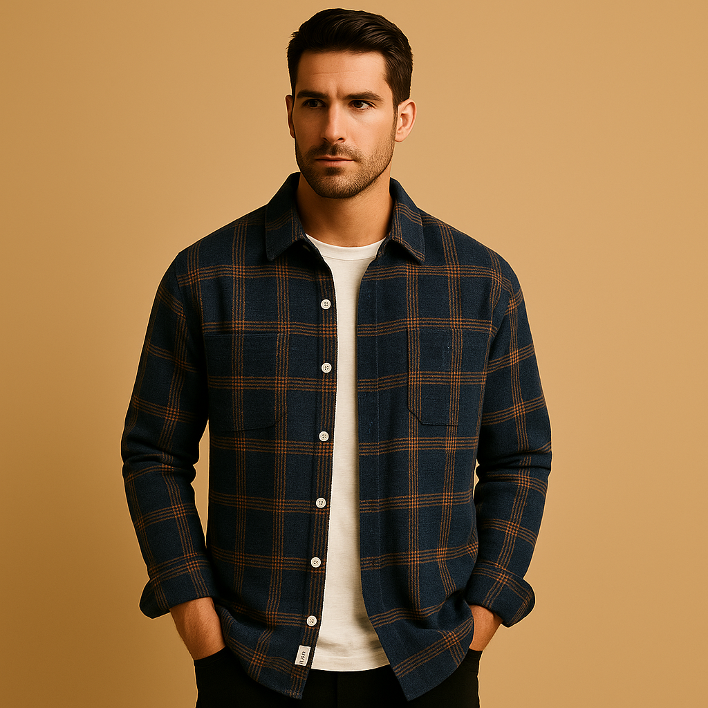 Men’s casual checkered shirt Nathan with turn-down collar and button closure, available in multiple sizes. Perfect for casual days and gatherings.