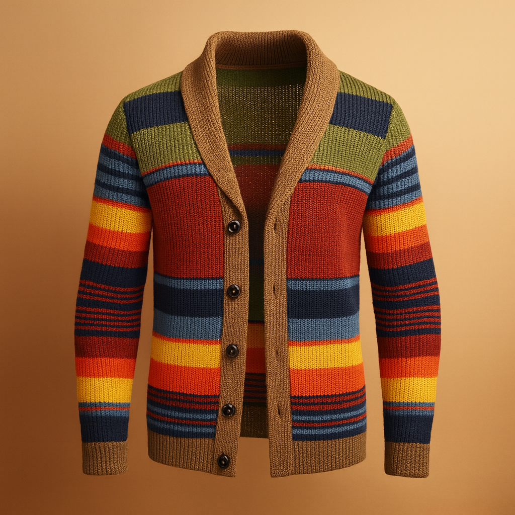 Men’s chunky knit buttoned cardigan with a warm vintage design, perfect for casual or formal autumn and winter outfits.