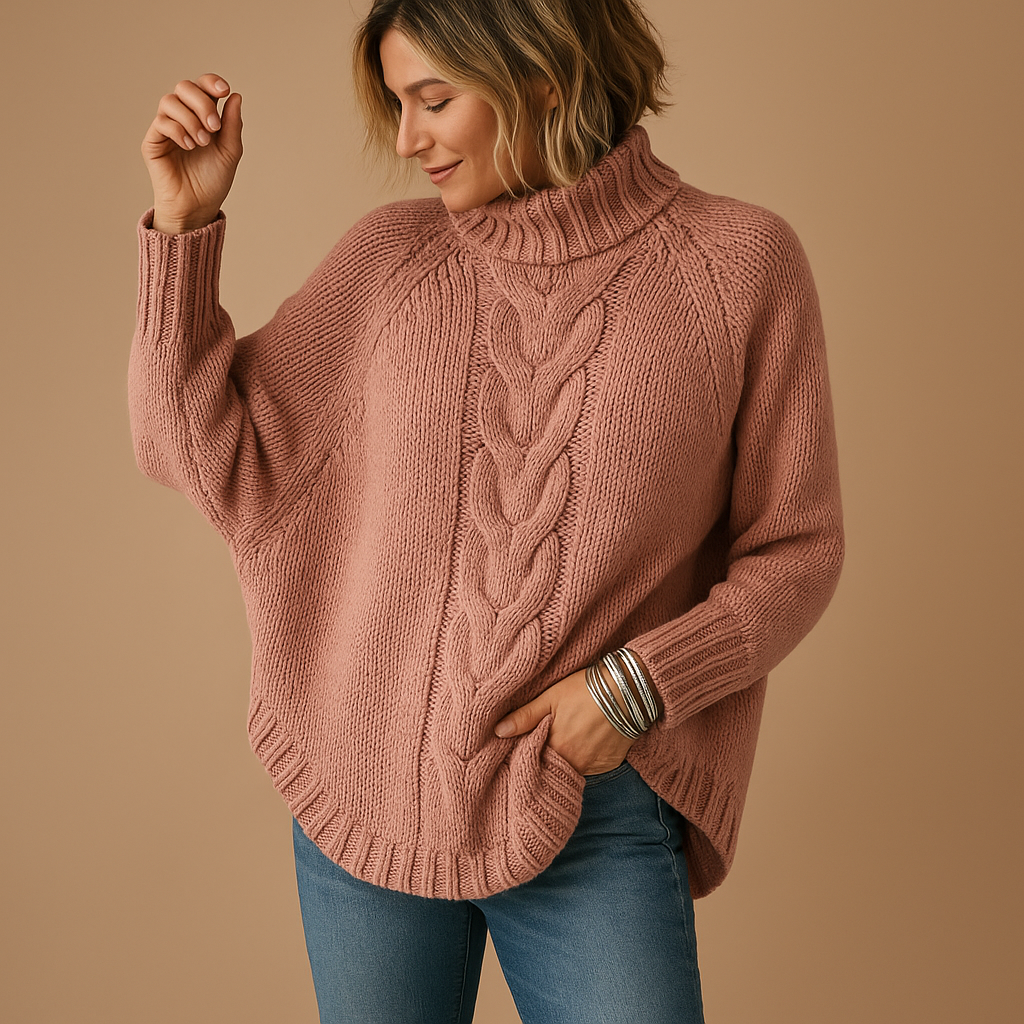 Women’s chunky knitted long sweater with relaxed fit and rich texture, ideal for winter layering, casual outings, or cozy evenings at home.