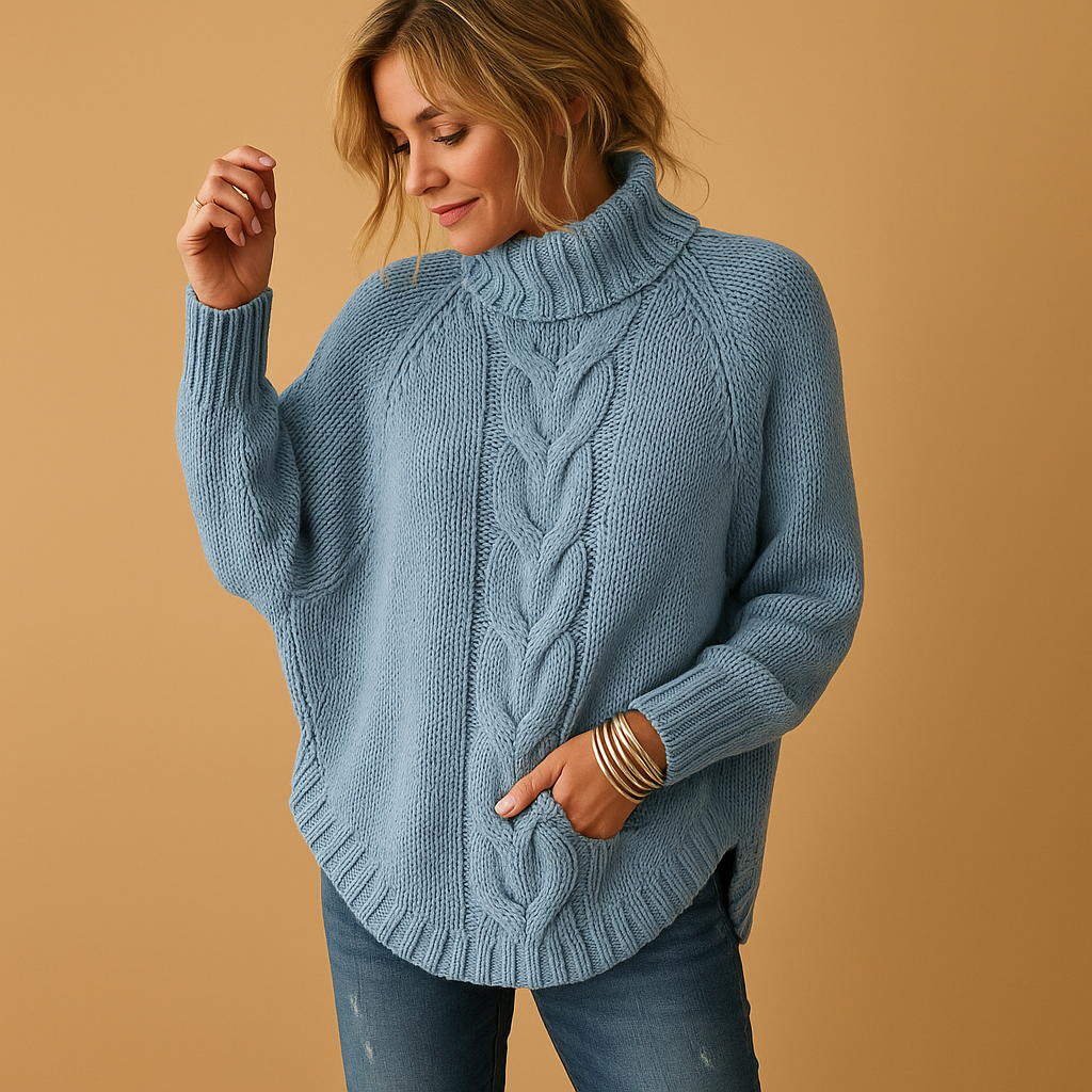 Women’s chunky knitted long sweater with relaxed fit and rich texture, ideal for winter layering, casual outings, or cozy evenings at home.