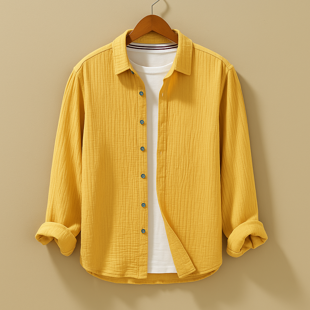 Henry, a men’s classic button-down shirt with long sleeves and a tailored fit. Comfortable, stylish, and versatile for casual, office, and formal wear.