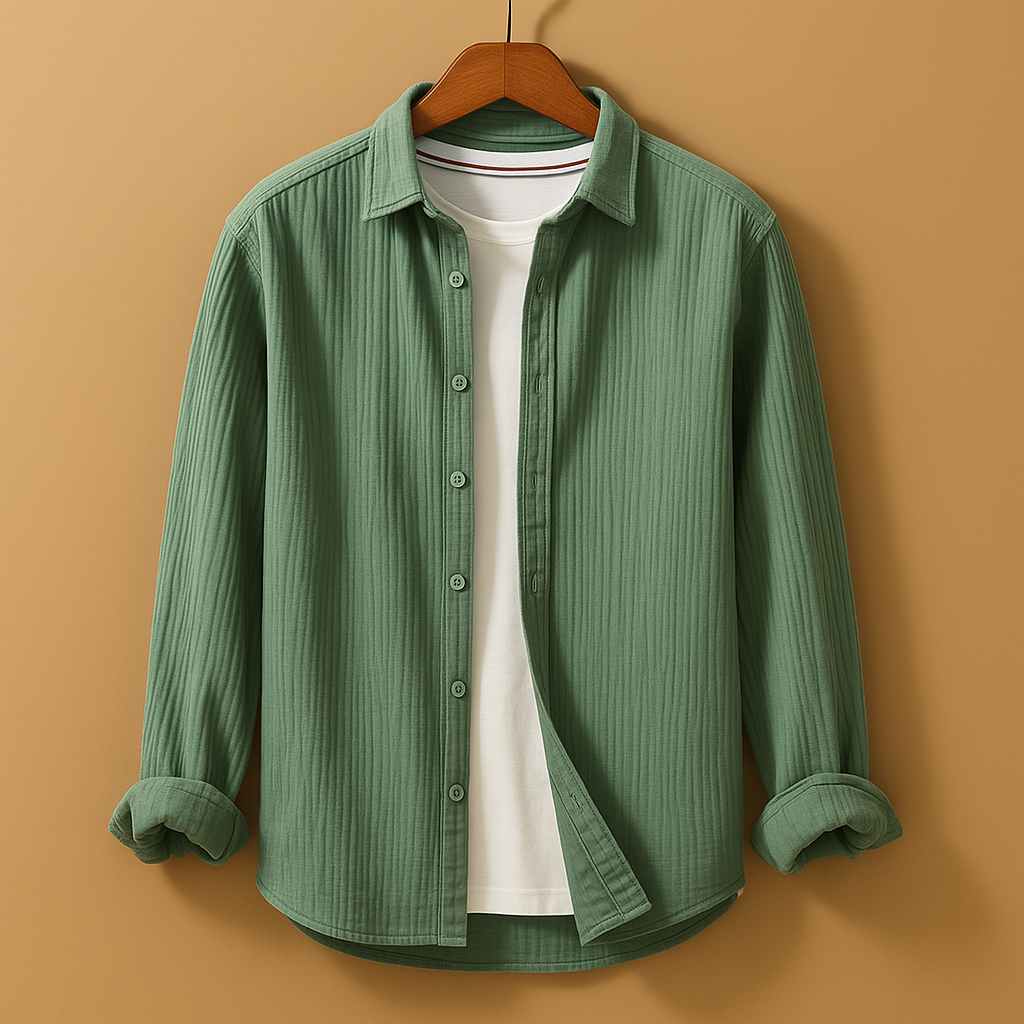 Henry, a men’s classic button-down shirt with long sleeves and a tailored fit. Comfortable, stylish, and versatile for casual, office, and formal wear.