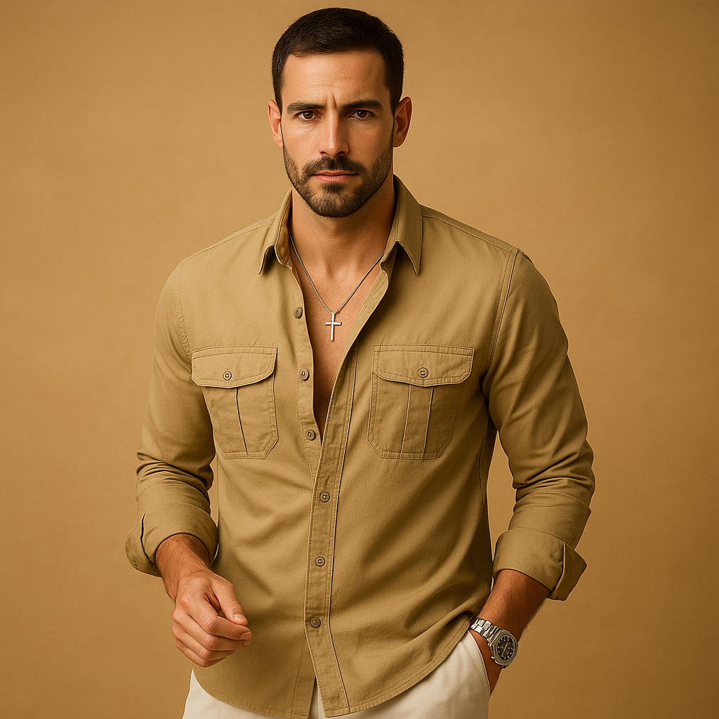 Men’s classic button-up shirt Adrian with notch collar and chest pocket, perfect for formal events, office wear, or casual occasions.