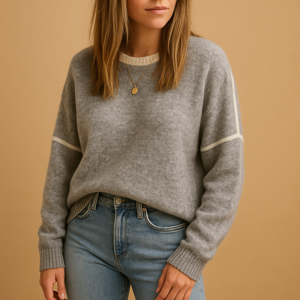 Women’s classic knit sweater with round neck, wrinkle-free cotton blend, and long sleeves. Perfect for autumn, winter, and spring outfits.