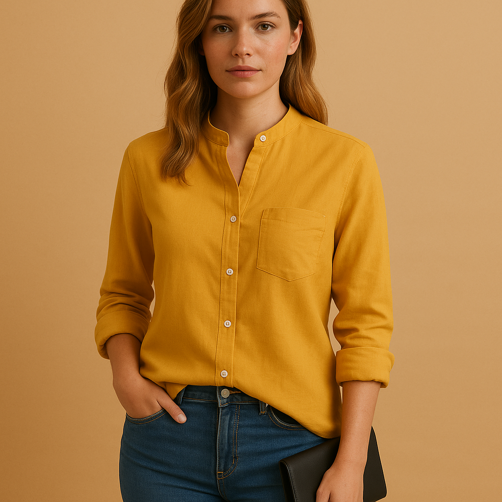 Classic long sleeve shirt for women with a tailored fit, breathable fabric, and button closure, perfect for casual or formal wear.