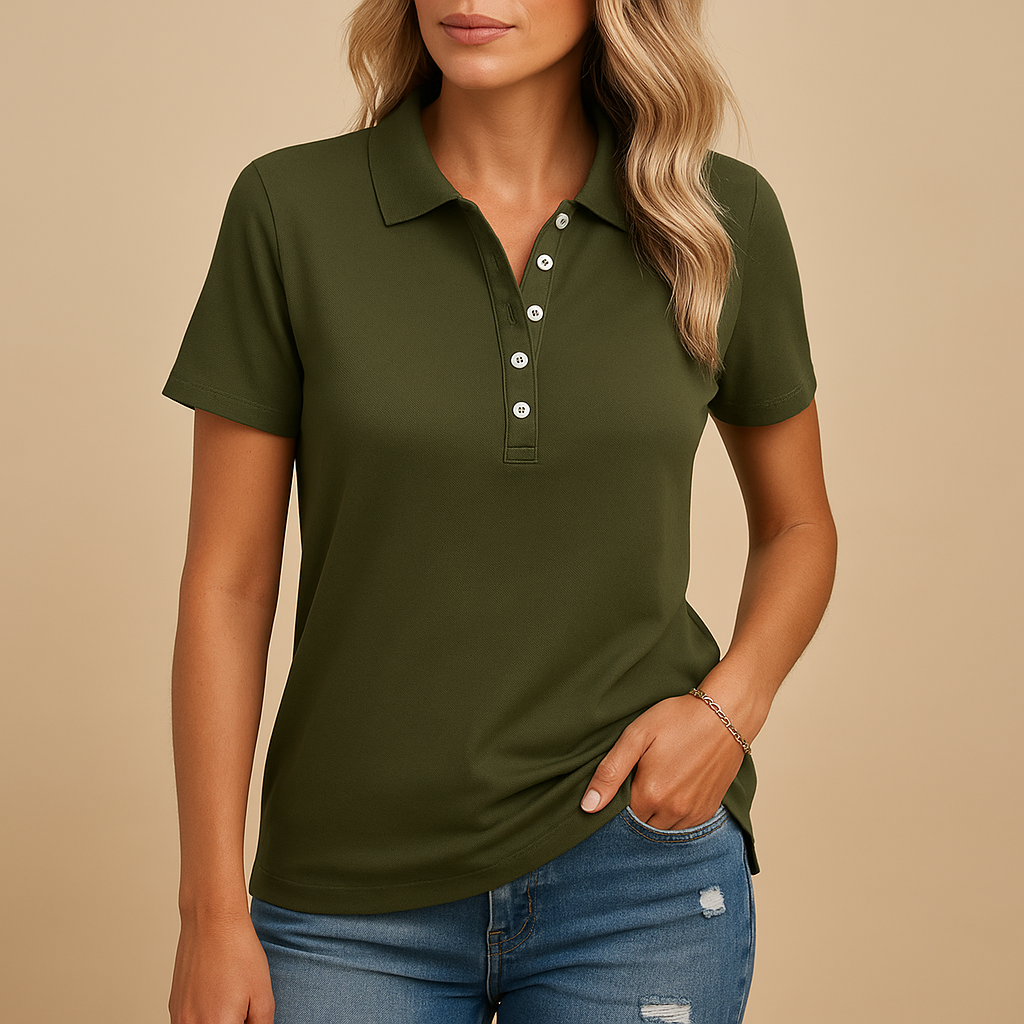 Stylish women’s polo shirt with a tailored fit and classic design, perfect for work, casual days, or everyday wear.