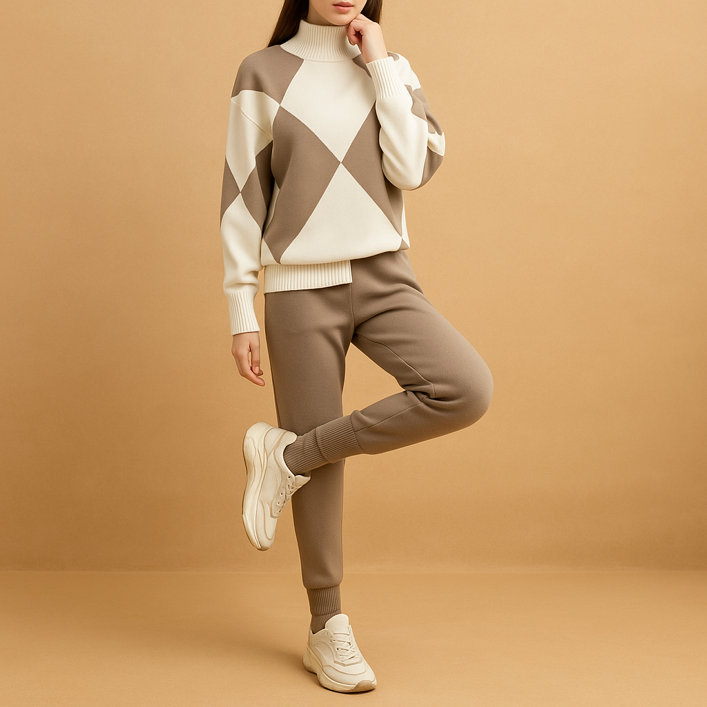 Women’s comfortable lounge set with sweatshirt and jogger pants, perfect for home wear, casual outings, and relaxed everyday comfort.
