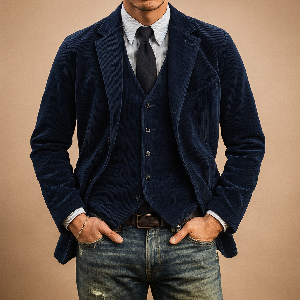 Men’s retro corduroy jacket with soft fabric and practical pockets, perfect for autumn and winter casual or formal outfits.