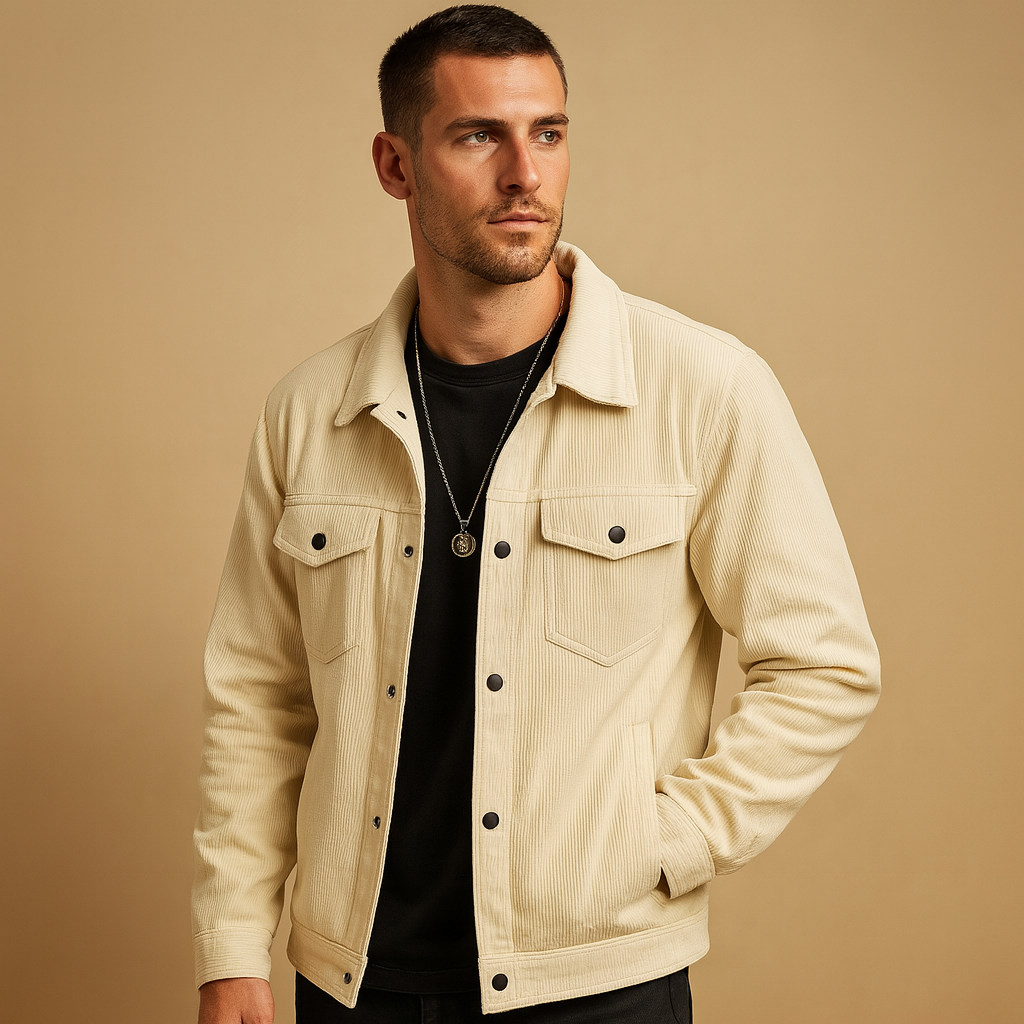 Men’s corduroy jacket with relaxed fit and timeless design, perfect for casual outfits and multi-season wear.