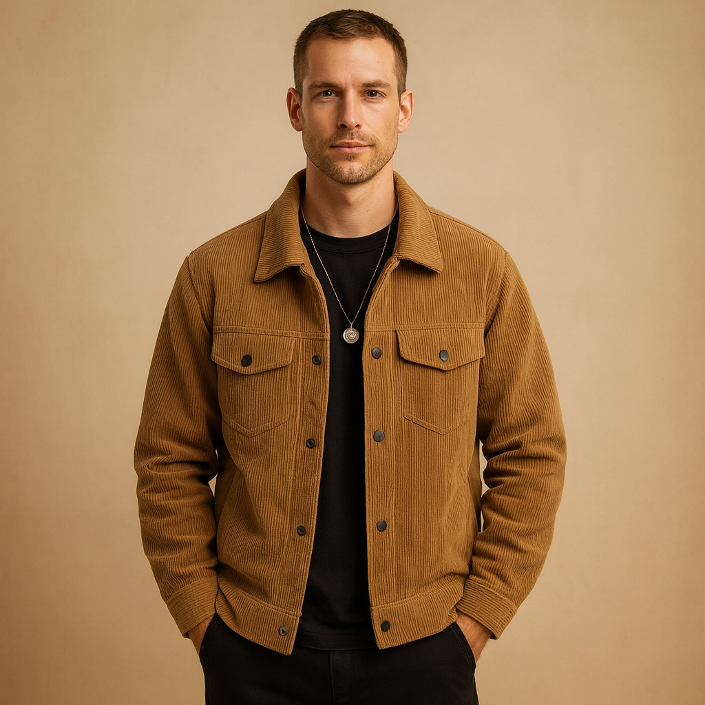 Men’s corduroy jacket with relaxed fit and timeless design, perfect for casual outfits and multi-season wear.