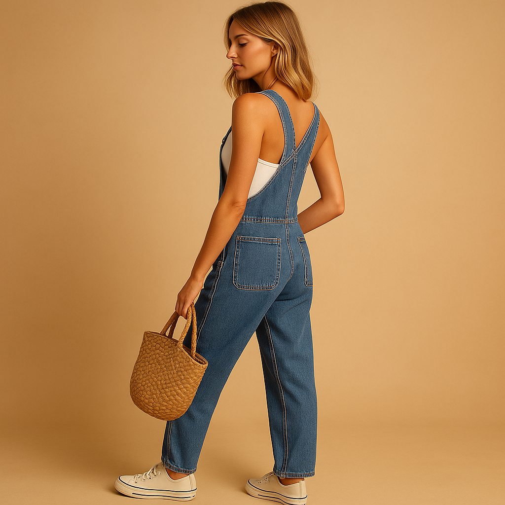 Denim overall for women with adjustable straps and relaxed fit, perfect for casual days, weekend outings, and timeless everyday style.