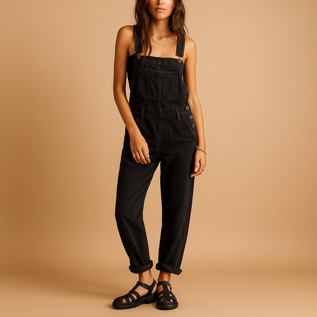 Denim overall for women with adjustable straps and relaxed fit, perfect for casual days, weekend outings, and timeless everyday style.