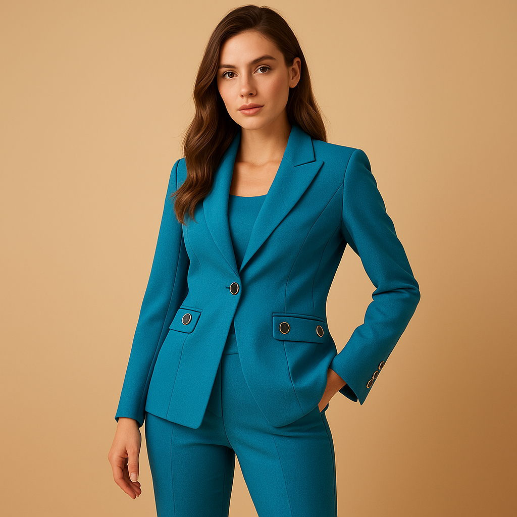 Elegant women’s blazer and pants set with a flattering fit, ideal for work, business meetings, and semi-formal occasions.