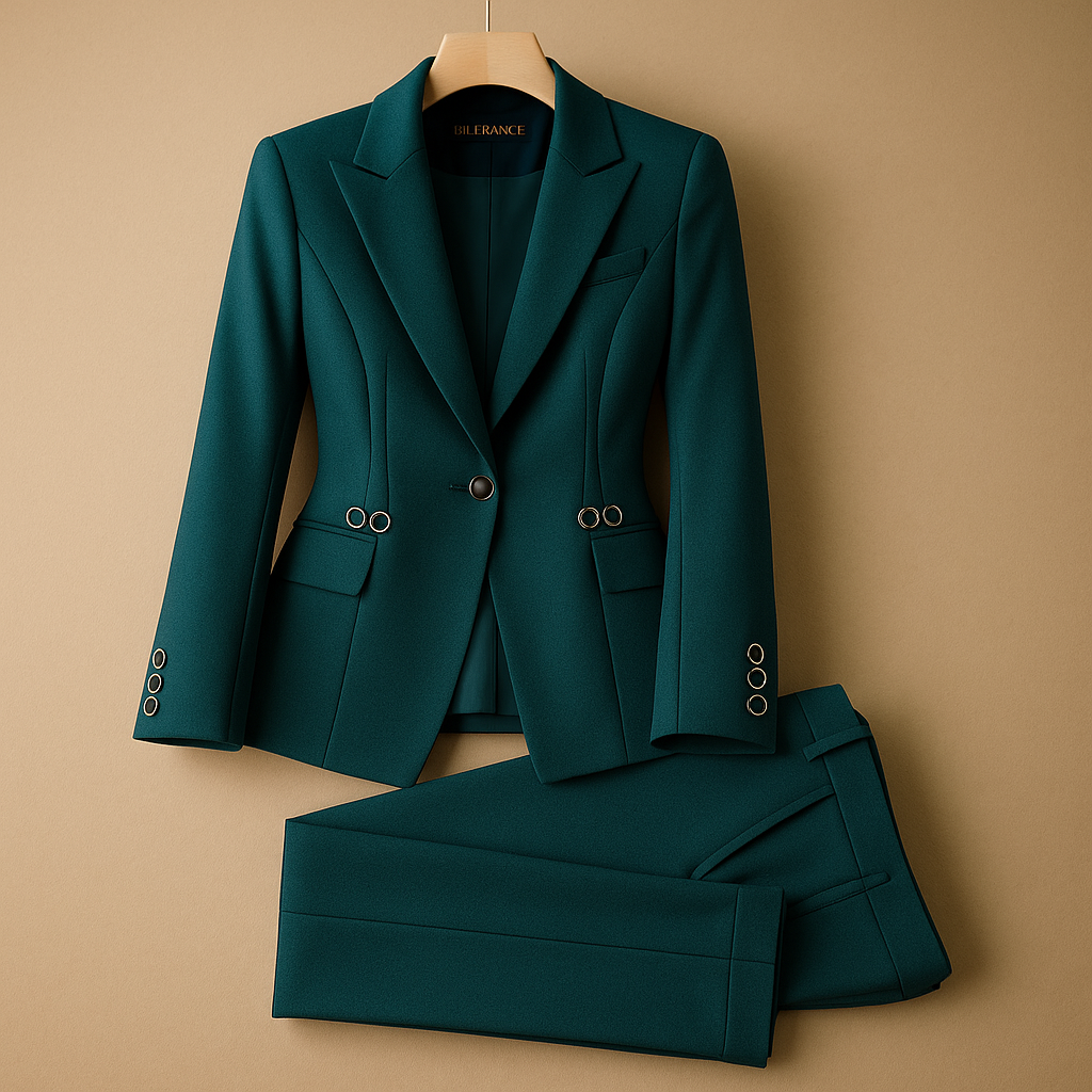Elegant women’s blazer and pants set with a flattering fit, ideal for work, business meetings, and semi-formal occasions.