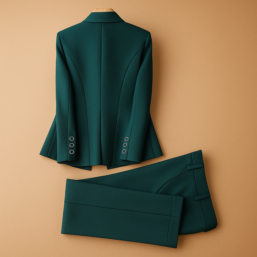 Elegant women’s blazer and pants set with a flattering fit, ideal for work, business meetings, and semi-formal occasions.
