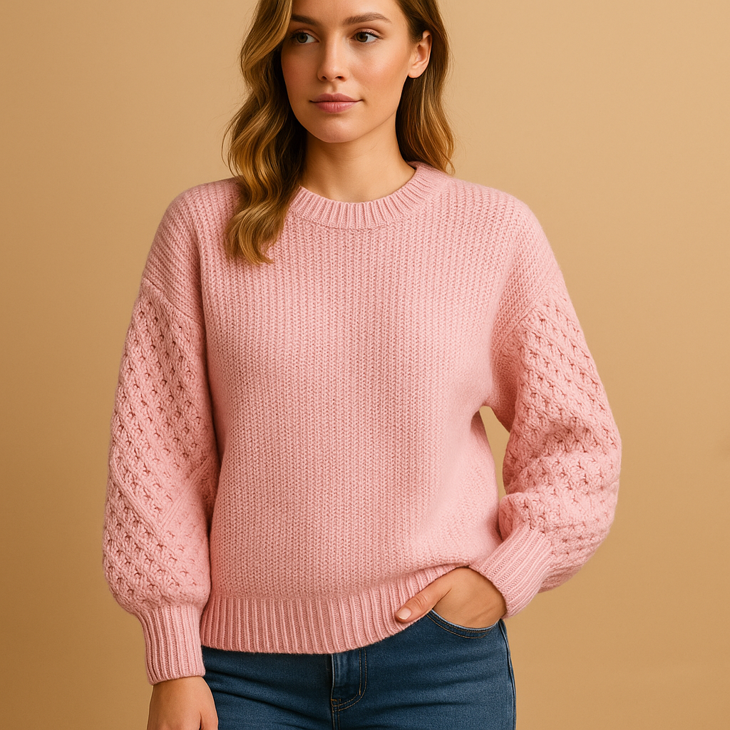 Women’s elegant knit sweater with long sleeves, soft breathable fabric, and timeless round-neck design. Perfect for casual, office, or evening wear.