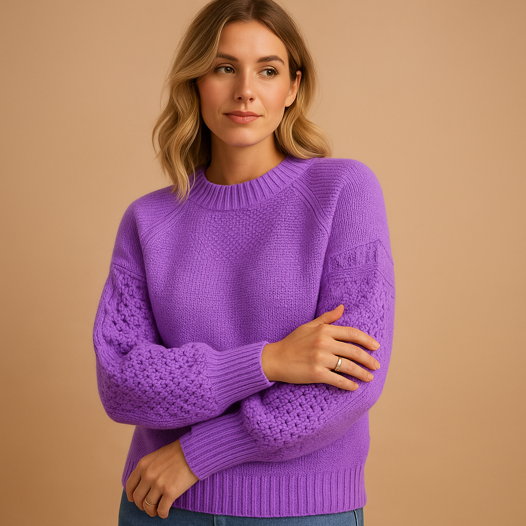 Women’s elegant knit sweater with long sleeves, soft breathable fabric, and timeless round-neck design. Perfect for casual, office, or evening wear.