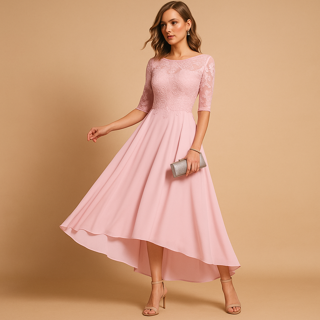 Elegant lace party dress for women with flattering fit and refined details, ideal for weddings, galas, and special celebrations.