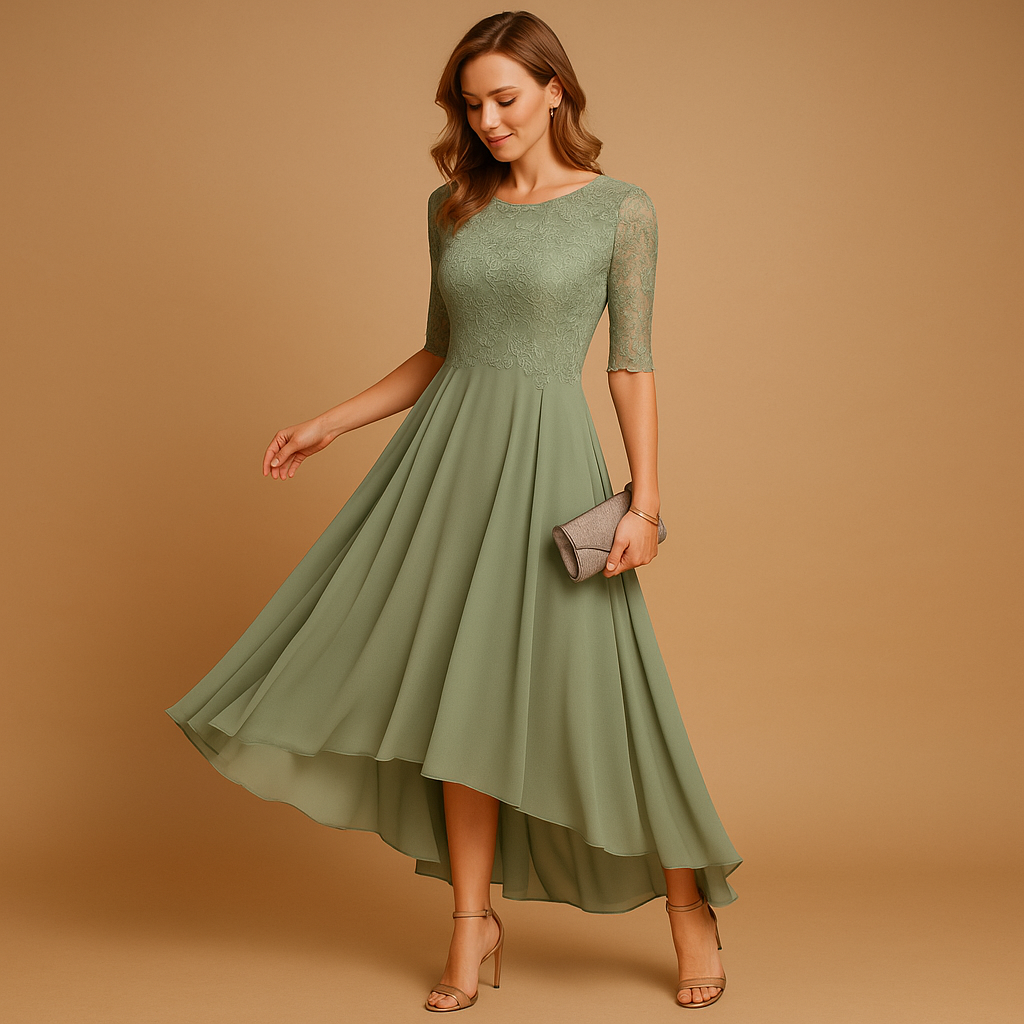 Elegant lace party dress for women with flattering fit and refined details, ideal for weddings, galas, and special celebrations.