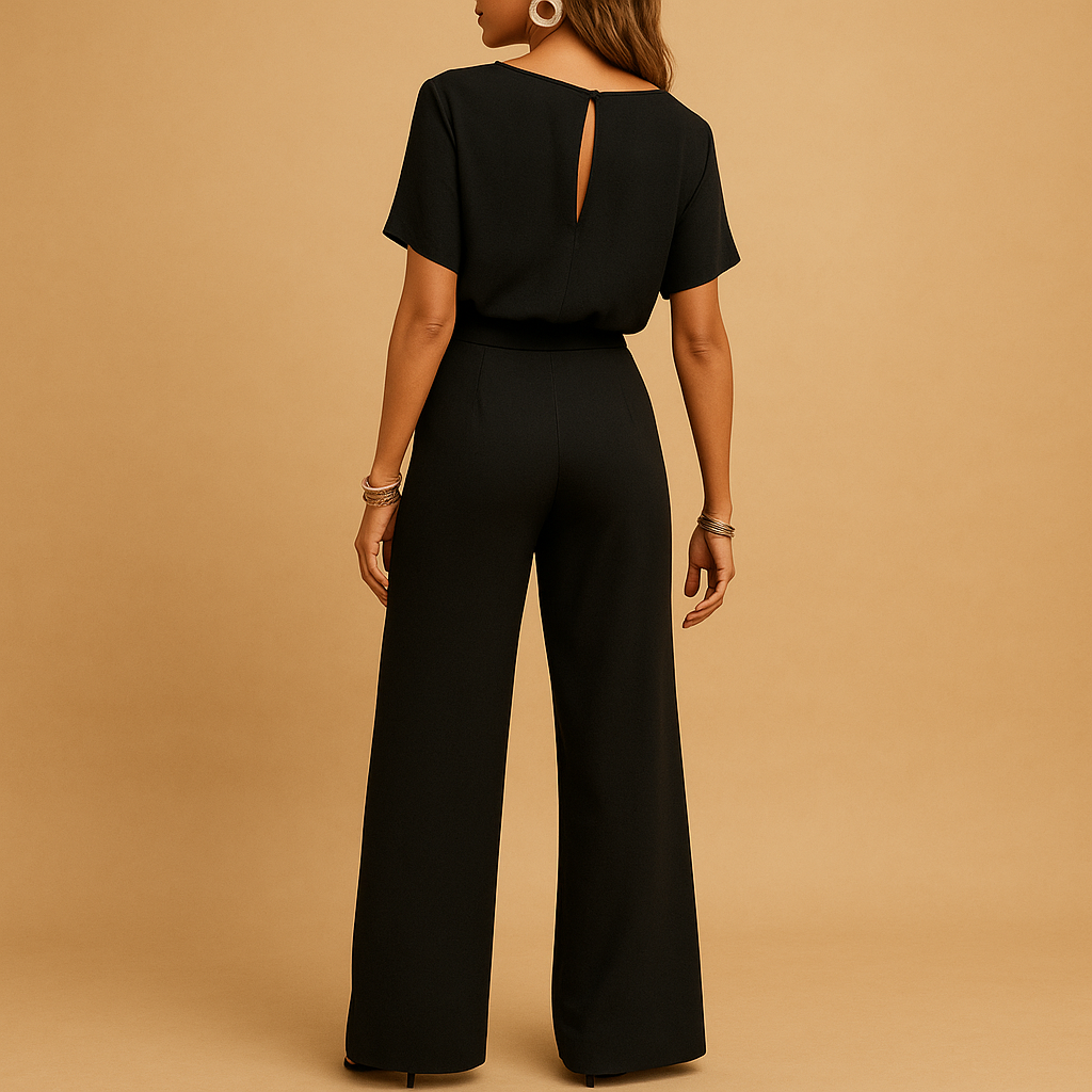 Elegant long-sleeve jumpsuit for women with tailored fit and flowy sleeves, perfect for formal occasions, galas, and evening events.