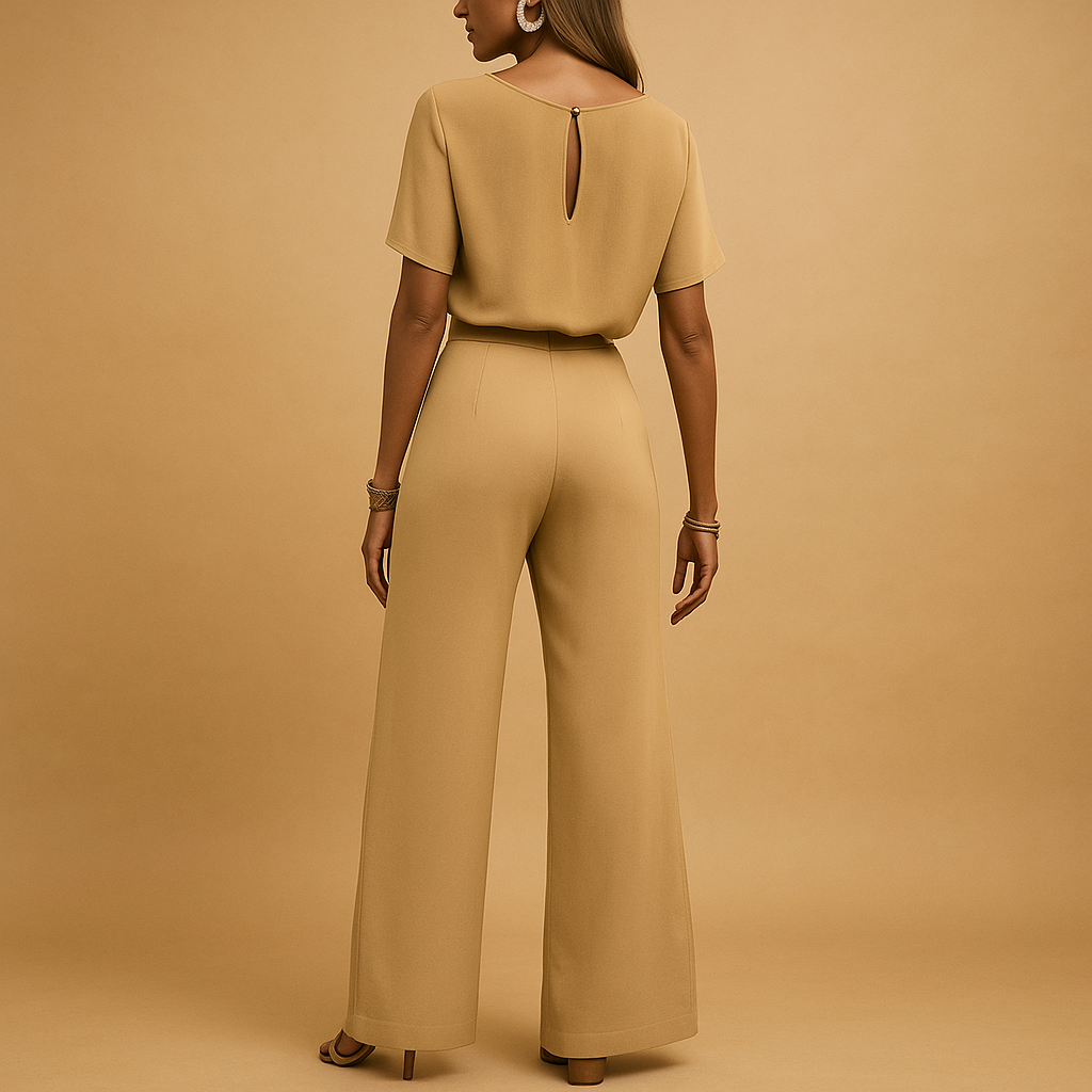 Elegant long-sleeve jumpsuit for women with tailored fit and flowy sleeves, perfect for formal occasions, galas, and evening events.