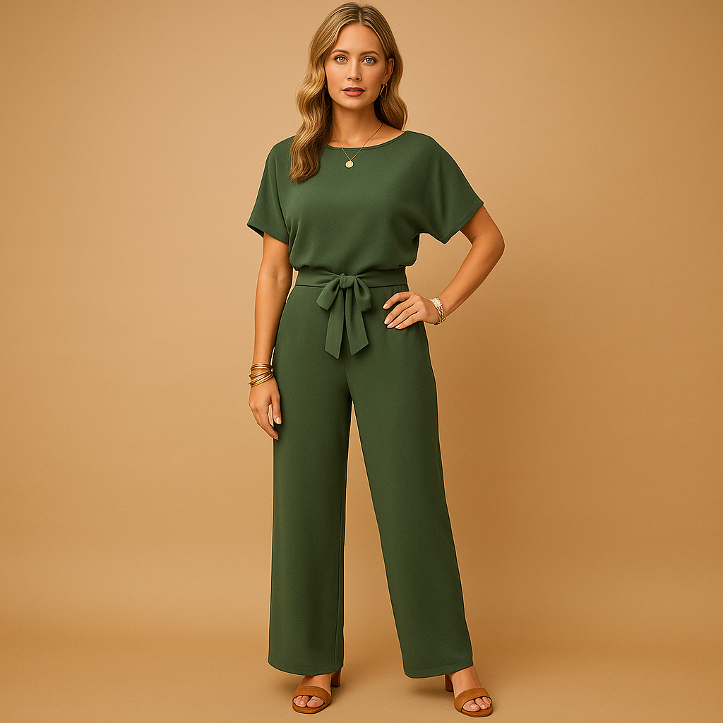 Elegant long-sleeve jumpsuit for women with tailored fit and flowy sleeves, perfect for formal occasions, galas, and evening events.