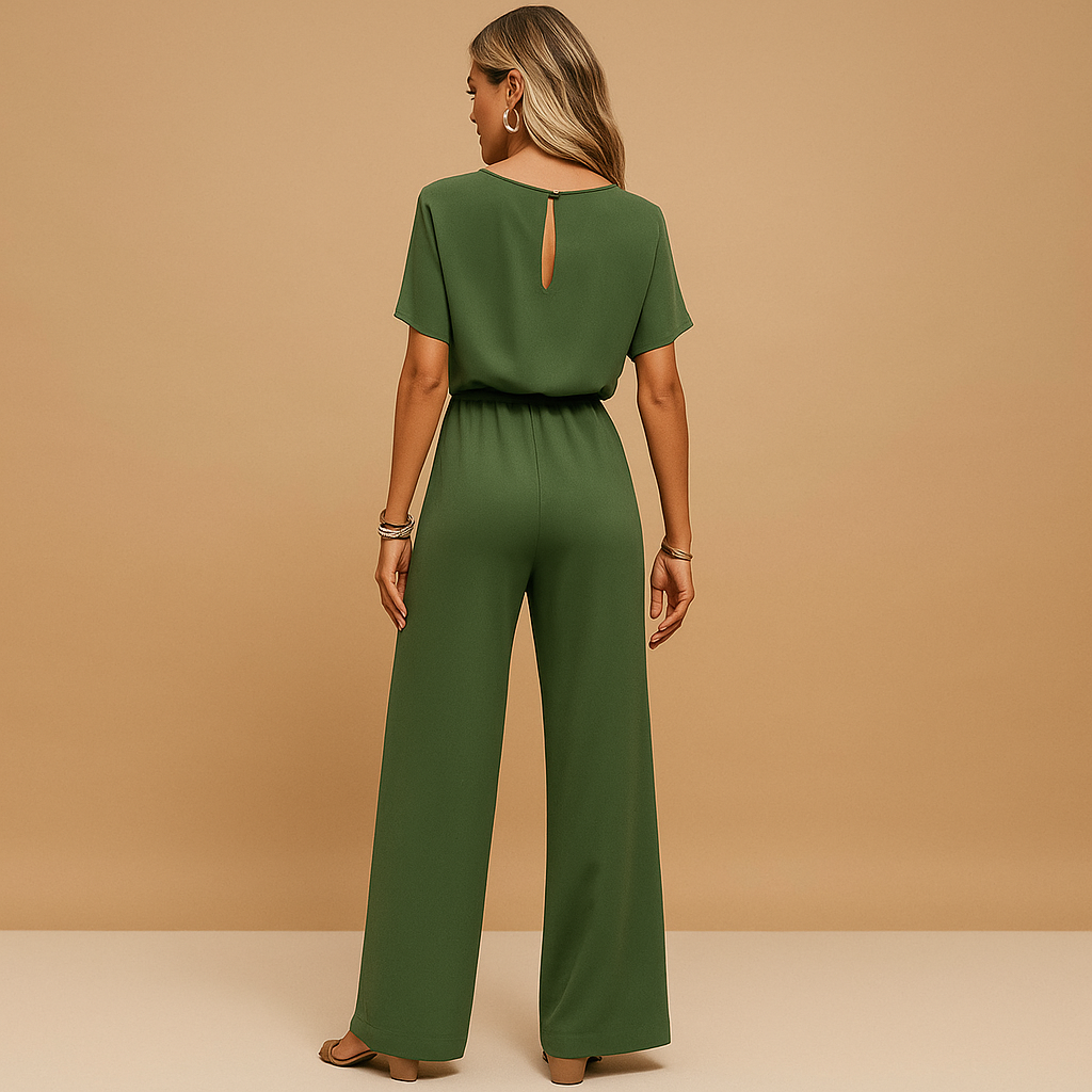 Elegant long-sleeve jumpsuit for women with tailored fit and flowy sleeves, perfect for formal occasions, galas, and evening events.