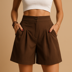Women’s elegant summer shorts with flattering fit and stylish double button detail, perfect for brunch, garden parties, and daily summer outfits.