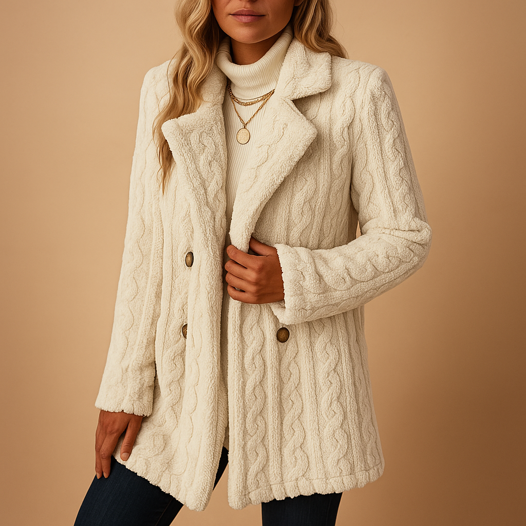 Elegant tailored winter coat for women with structured fit, available in apricot, black, red, and white, perfect for work or stylish winter outings.