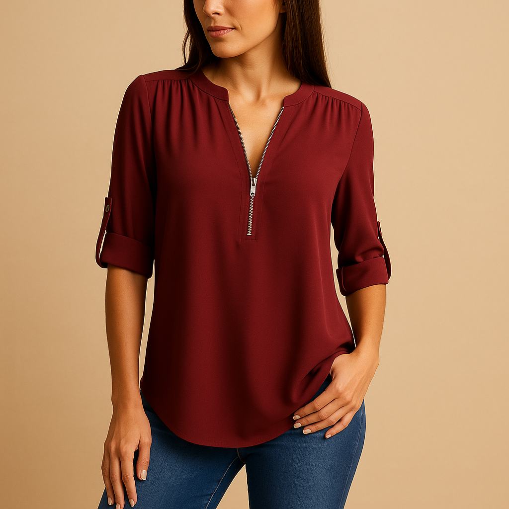 Elegant V-neck blouse for women with breathable fabric and refined fit, perfect for work, casual days, and summer occasions.