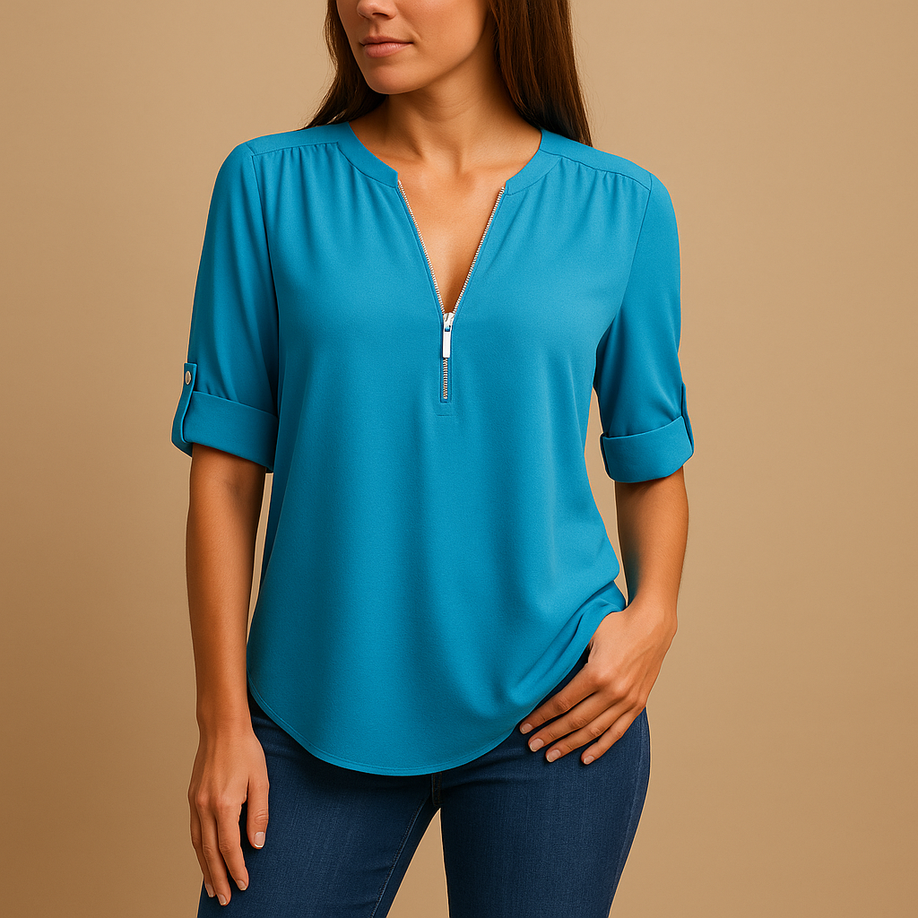 Elegant V-neck blouse for women with breathable fabric and refined fit, perfect for work, casual days, and summer occasions.