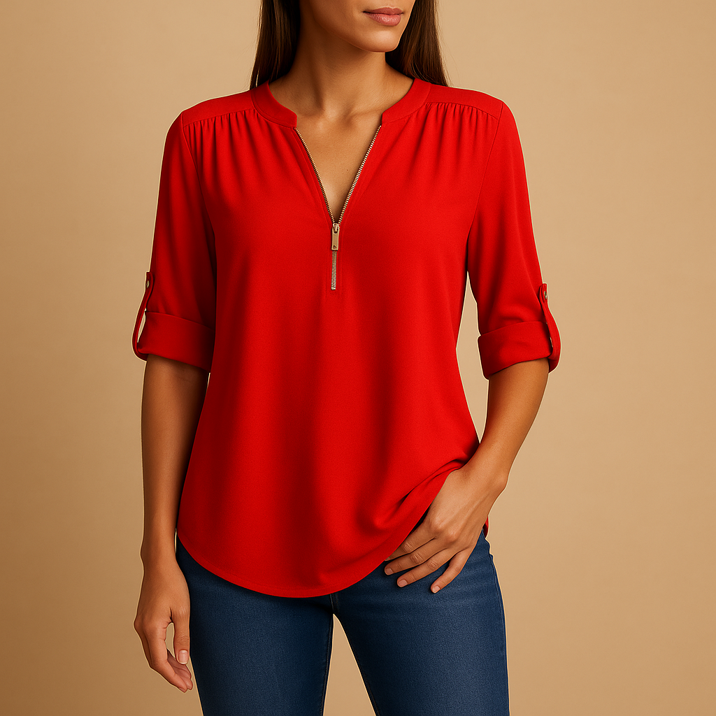 Elegant V-neck blouse for women with breathable fabric and refined fit, perfect for work, casual days, and summer occasions.