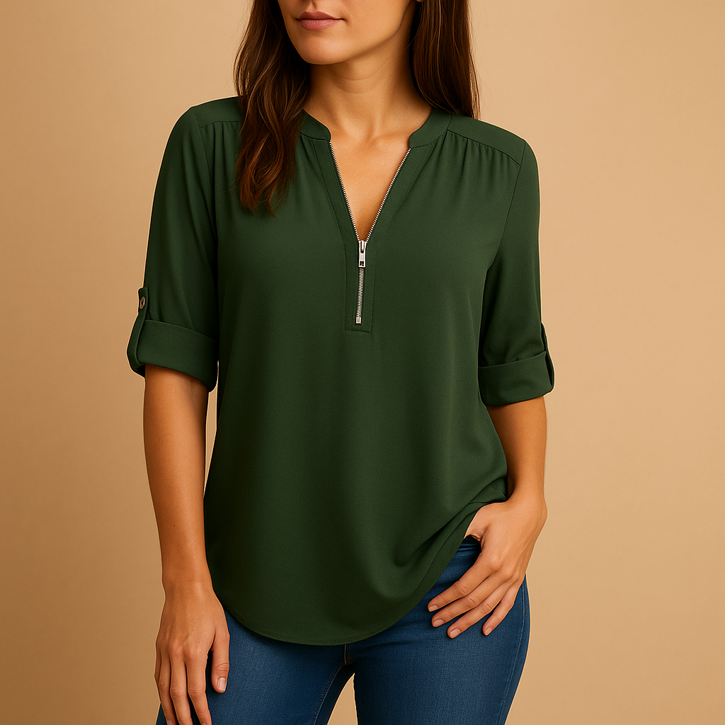Elegant V-neck blouse for women with breathable fabric and refined fit, perfect for work, casual days, and summer occasions.