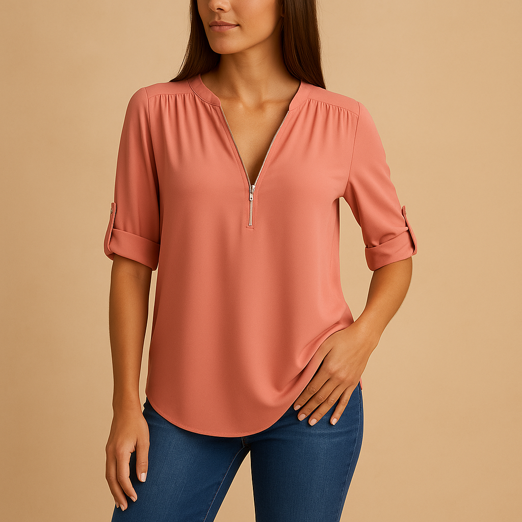 Elegant V-neck blouse for women with breathable fabric and refined fit, perfect for work, casual days, and summer occasions.