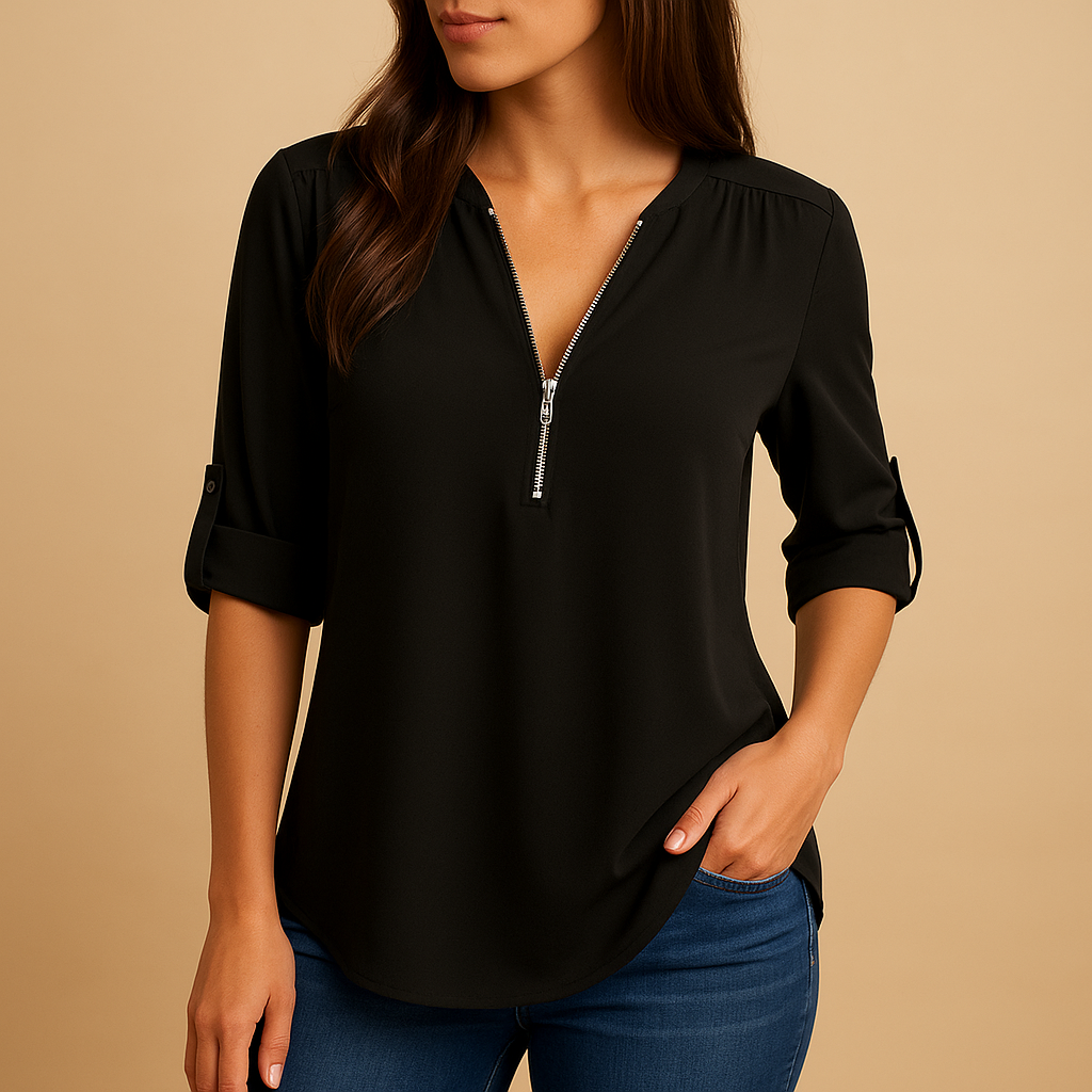 Elegant V-neck blouse for women with breathable fabric and refined fit, perfect for work, casual days, and summer occasions.