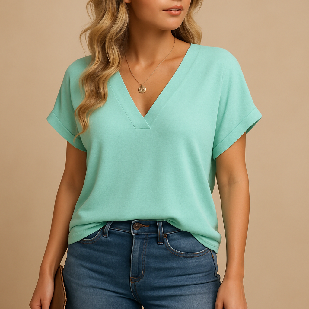 Lightweight women’s blouse with V-neck and puff sleeves, perfect for work, casual outings, or dinner occasions.