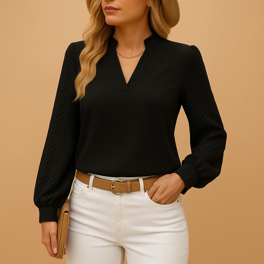 Women’s elegant V-neck top with a soft flowy fit, perfect for work, casual outings, and layered looks year-round.