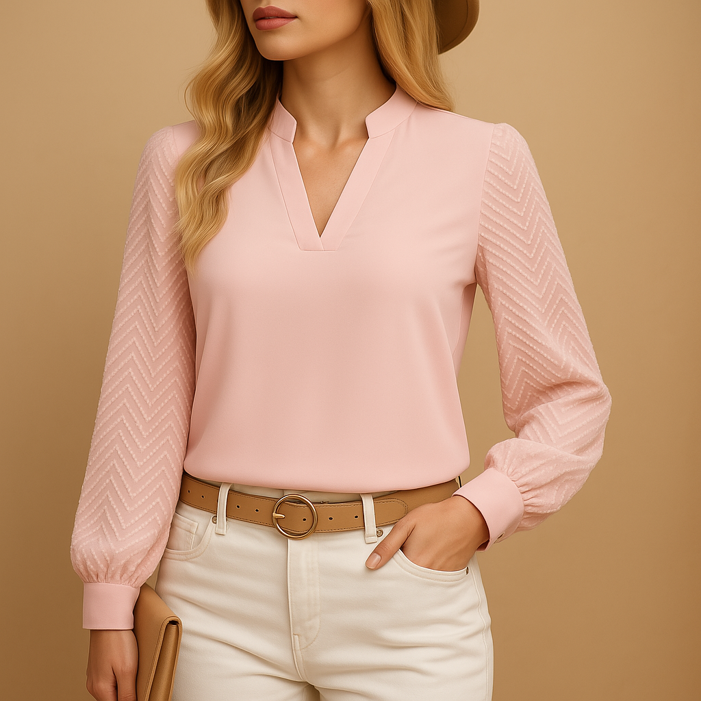 Women’s elegant V-neck top with a soft flowy fit, perfect for work, casual outings, and layered looks year-round.