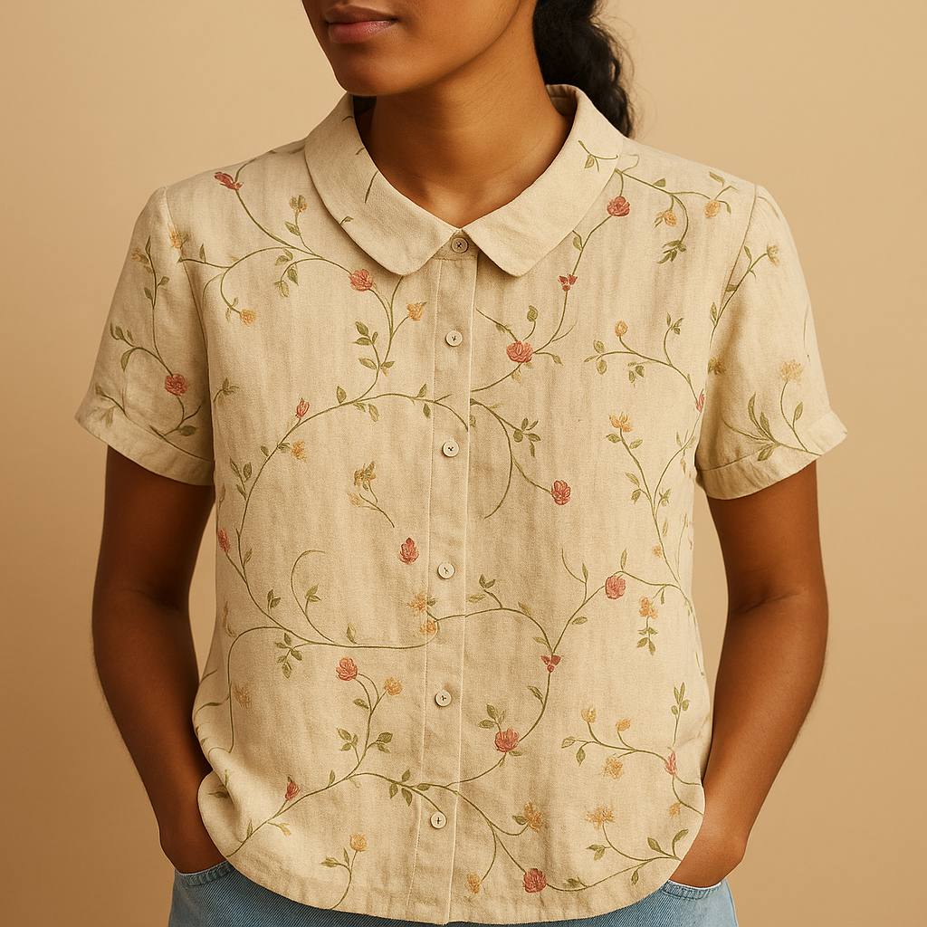 Floral loose fit blouse for women with a multicolored floral pattern, perfect for casual days, outdoor wear, or relaxing at home.