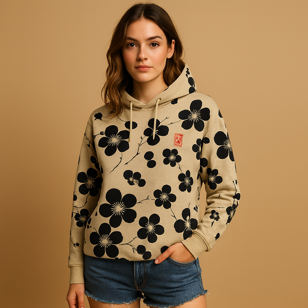 Women’s floral hoodie sweater with vibrant print, soft hood, and relaxed fit, ideal for casual outfits, cool days, and cozy weekends.