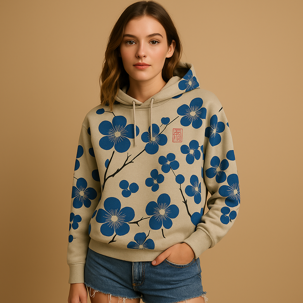 Women’s floral hoodie sweater with vibrant print, soft hood, and relaxed fit, ideal for casual outfits, cool days, and cozy weekends.