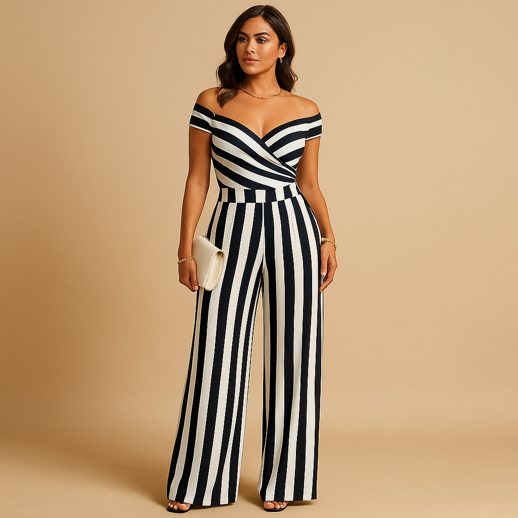 Floral off-shoulder jumpsuit for women with tailored waist and vibrant print, perfect for weddings, parties, and elegant summer occasions.