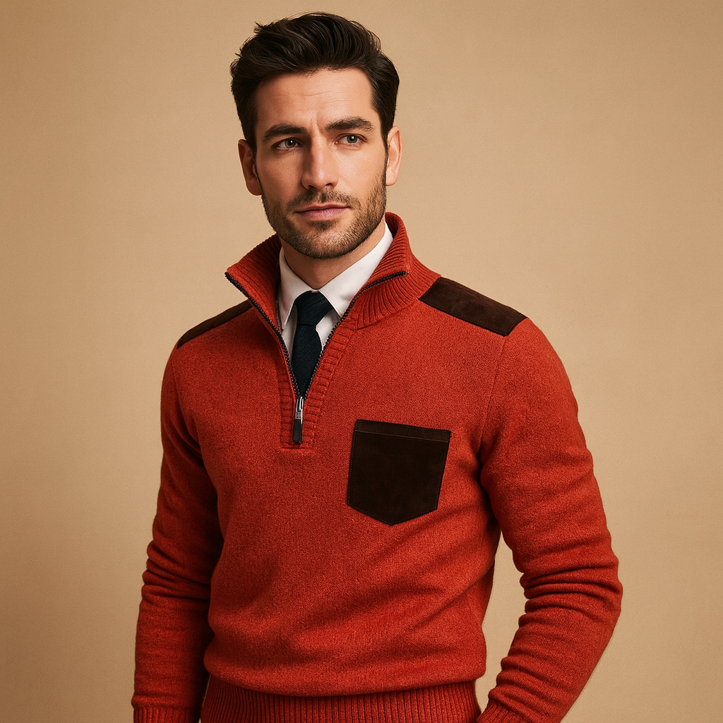 Men’s half-zip pullover with adjustable stand collar and chest pocket, perfect for autumn and winter work or leisure outfits.