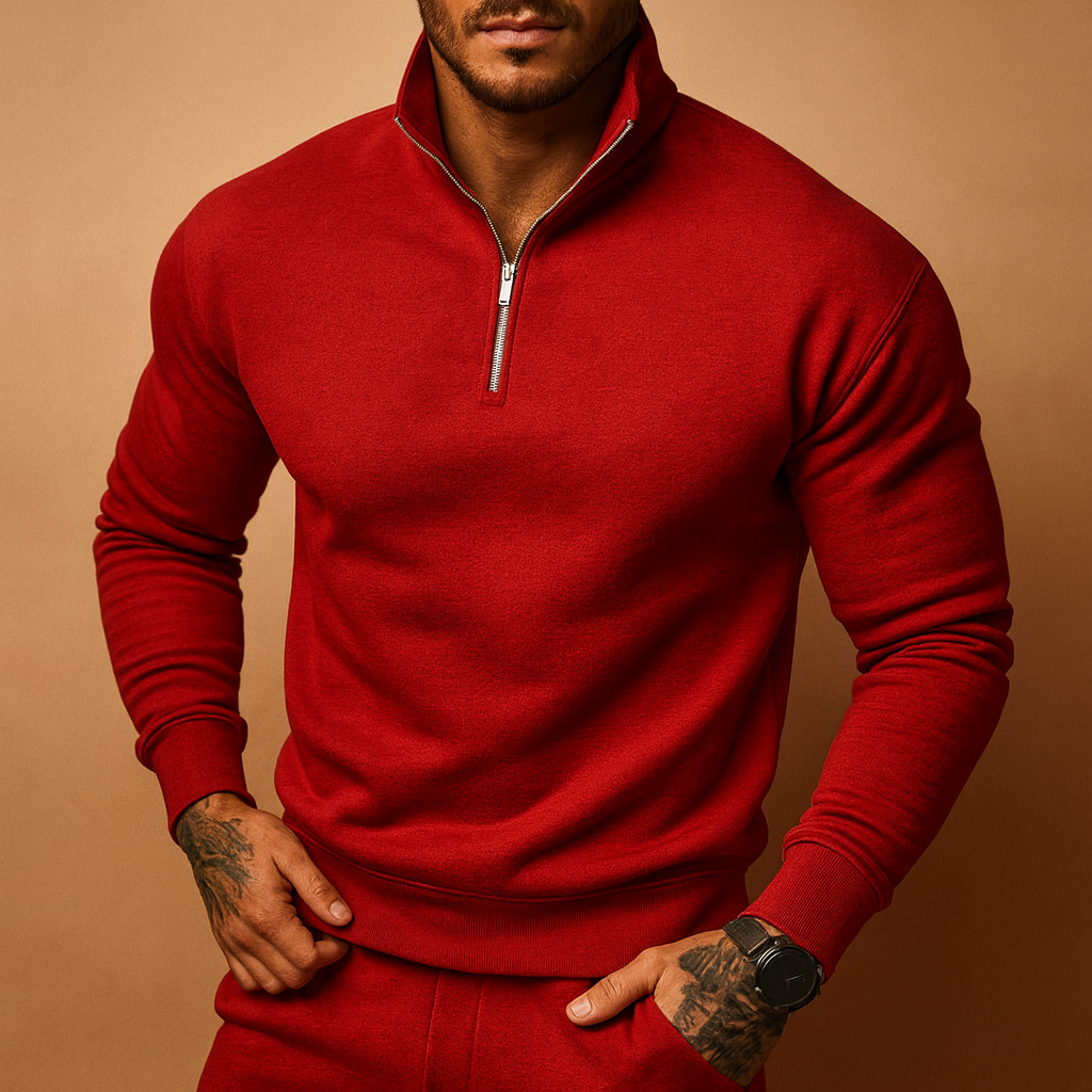 Men’s half zip sweater in a modern design with soft fabric, ideal for casual and formal wear during autumn and winter.