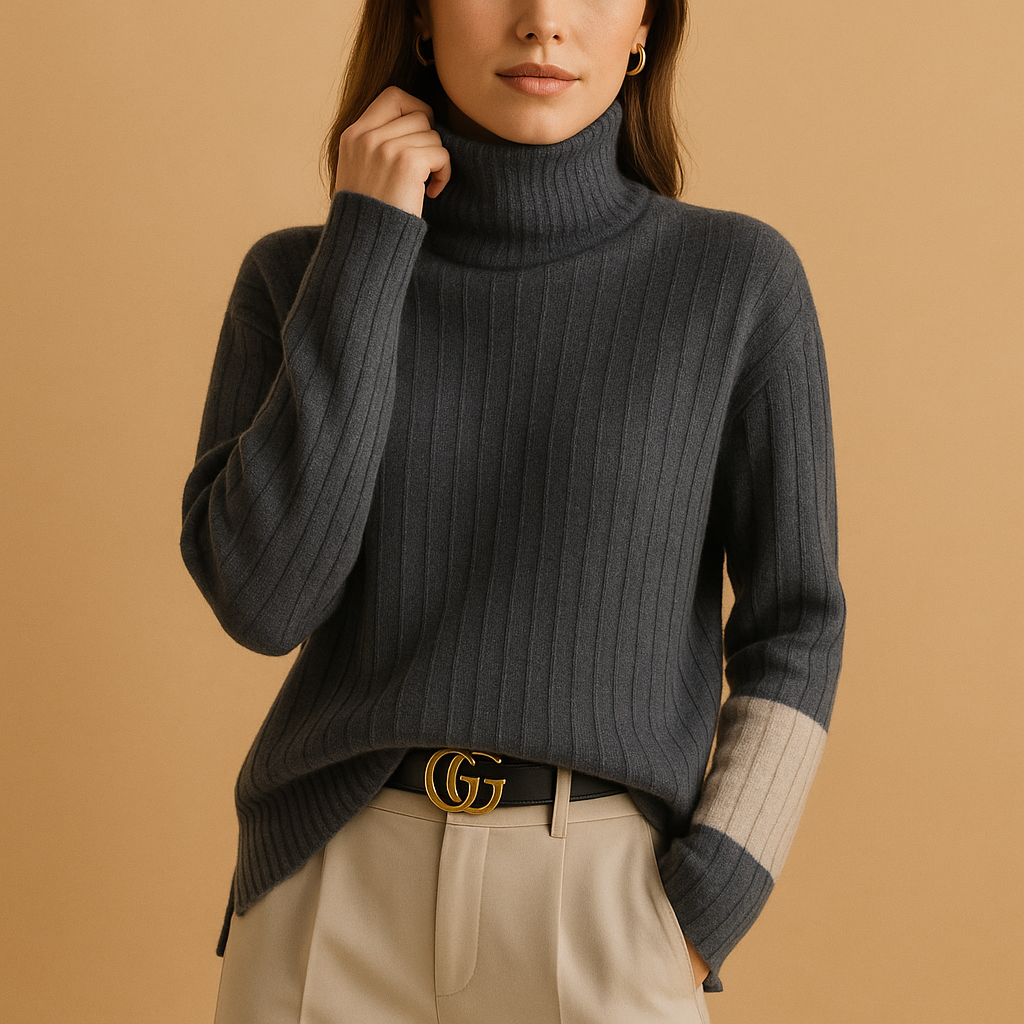 Women’s high neck knit sweater with slim fit, long sleeves, and breathable fabric. Ideal for stylish workwear, casual outfits, and layered looks.
