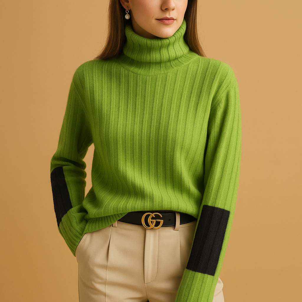 Women’s high neck knit sweater with slim fit, long sleeves, and breathable fabric. Ideal for stylish workwear, casual outfits, and layered looks.